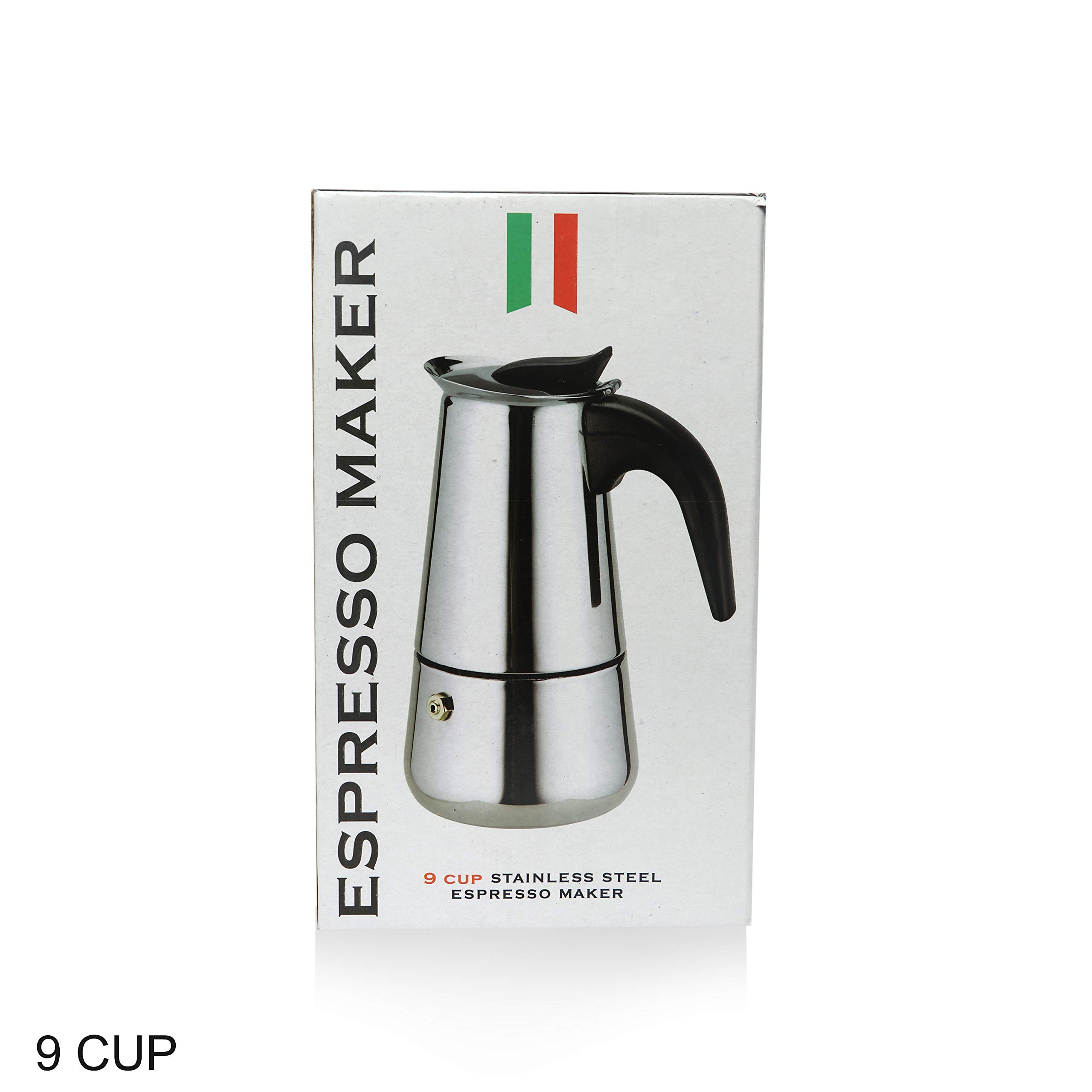 3D CREATIONS 403 Stainless Steel Espresso Maker Multicolor 9 Cups Durable High Capacity Moka Pot for Rich and Flavorful Coffee