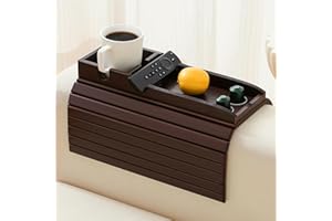 HNLISA Bamboo Couch Cup Holder Arm Tray Table，Foldable Couch Drink Holder Armrest Table，Sofa Arm Rest Tray，Flexible Arm Chair Table Recliners for Drink,Cups, Snacks, Phone, Remote (Mahogany)
