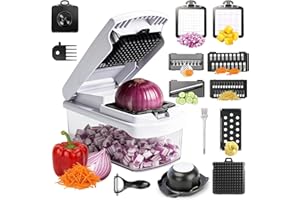 Chkout Vegetable Chopper with Container, 13-in-1 Mandoline Slicer Dicer & Spiralizer, Onion Veggie Chopper, Potato Fry Cutter