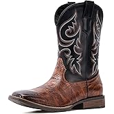 IUV Cowboy Boots Men Square Toe Western Boots Durable Classic Embroidered boot Pull On Slip Resistant Boot
