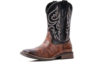 IUV Cowboy Boots Men Square Toe Western Boots Durable Classic Embroidered boot Pull On Slip Resistant Boot