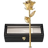 Forever Rose 24K Gold Dipped Real Rose – Handmade, Long-Lasting Preserved Flower in Leather Case – Romantic Gift for Anniversary, Valentine's Day, Mother's Day, Birthday, Wedding, Wife, Girlfriend