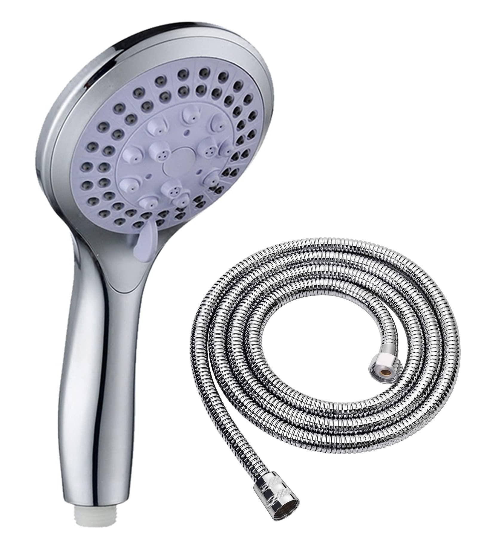 Shower Head, Hand Shower Rain Shower with 5 Jet Types, Pressure Increasing Shower Head with 1.5 m Stainless Steel Hose and Teflon Band for Bathing