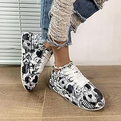 Breathable Low-top Lace-up Graffiti Running Shoes
