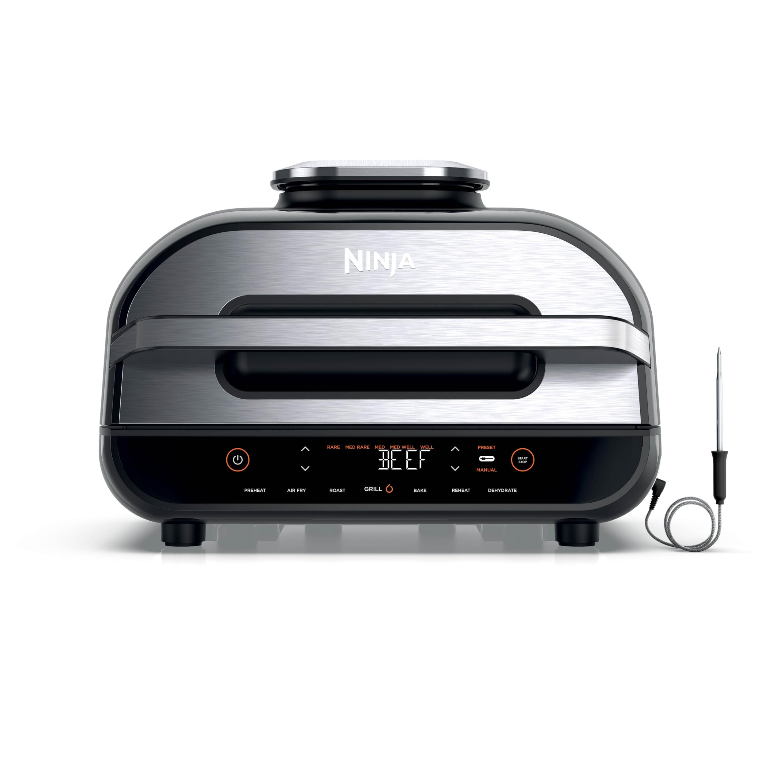 Ninja Foodi MAX Health Grill & Air Fryer 5.7L with Digital Cooking Probe, 6-in-1, Air Fry, Grill, Bake, Roast and more, Dishwasher Safe Parts, Large Grill Plate, Grey and Silver, AG551UK