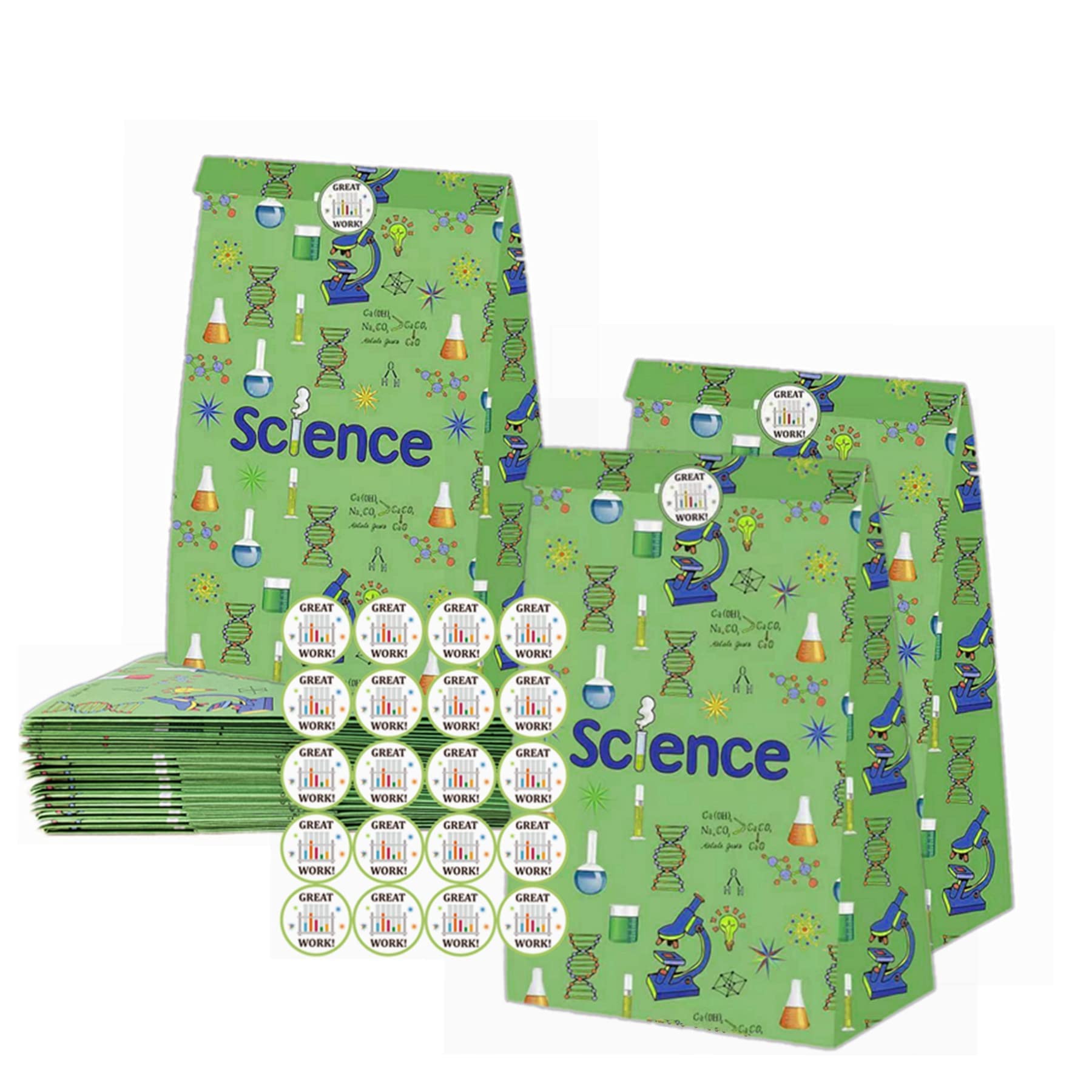 20 Pack Science Party Bags with Stickers Mad Science Goodie Treat Gift Paper Bags Birthday Party Bags Party Favor Bags for Birthday I LOVE SCIENCE Party Decorations Supplies