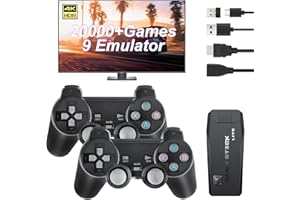 Qonmpcvu Wireless Retro Game Console,Retro Gaming Console,Retro Game Stick,Retro Video Game Console Within 20000+ byte arcade Games, 4K HDMI Output, and 2.4GHz Video Game Controller for TV Plug(64G)