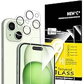 NEW'C 4 Pack, 2 Pack for iPhone 15 Screen Protector (6.1 inch) + 2 Pack Camera Lens Protector, Sensor Protection,Case Friendl