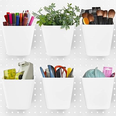 LATERN 6Pcs Large Pegboard Cups w/ Hooks White Plastic Workbench Craft Office