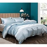 P Pothuiny 3 Pieces Baby Blue Satin Duvet Cover Twin/Twin XL Size Set | Luxury Silk-Like Duvet Cover Bedding Set with Zipper Closure, Includes 1 Duvet Cover + 2 Pillowcases (No Comforter)