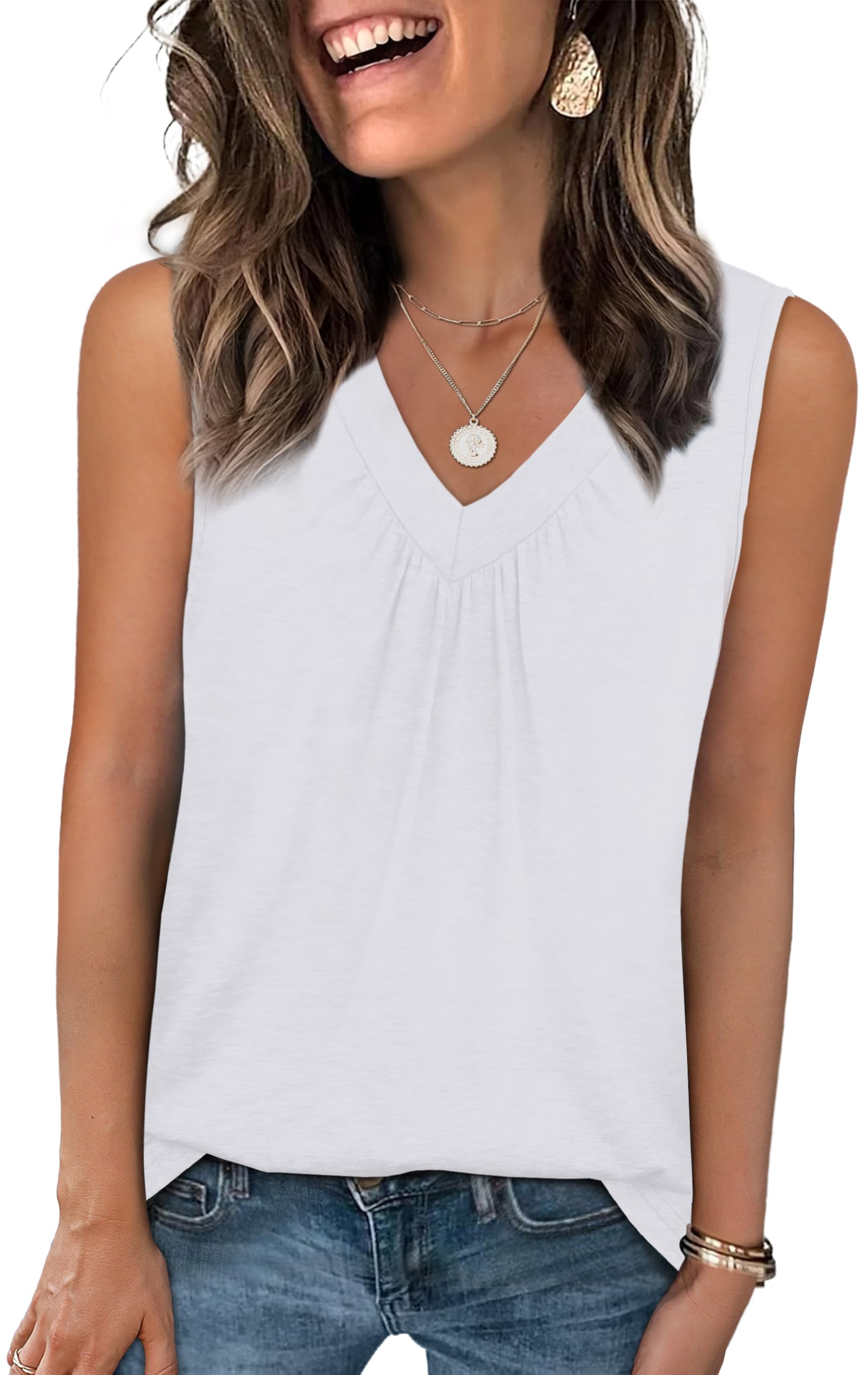 OFEEFAN Womens Summer Tops Sleeveless Shirts White