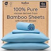 Bambaw Queen Sheet Set – 4pcs 100% Viscose Derived from Bamboo Sheets Queen Size Bed Set, Breathable Sheets Fits Up to 16'' Deep Pocket, Queen Cooling Sheets for Hot Sleepers (Dream Blue)