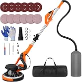 Drywall Sander Tool, KUPERIA 8.5 Amp Popcorn Ceiling Removal Tool, Orange | 7 Variable Speed 800-1800RPM,Electric Drywall Sander with Extendable Handle,LED Light,6 Basic Sand Paper&amp; 6 Grid Sandpaper