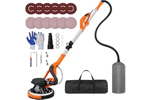 Drywall Sander Tool, KUPERIA 8.5 Amp Popcorn Ceiling Removal Tool with 7 Variable Speed 800-1800RPM,Electric Drywall Sander with Extendable Handle,LED Light,6 Basic Sand Paper& 6 Grid Sandpaper,Orange