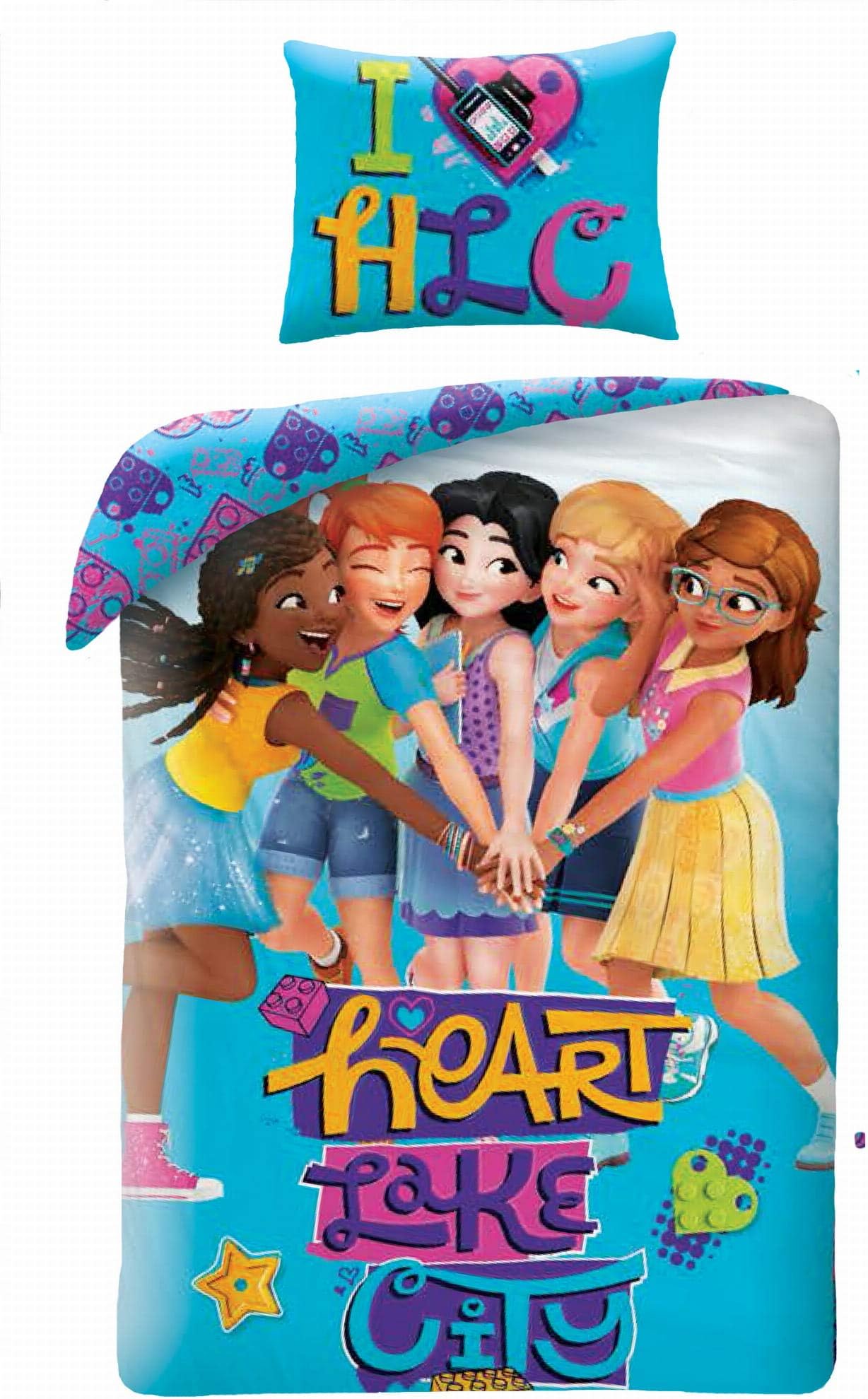 Halantex Lego Friends Heart Lake City 713BL Bed Cover Children Bedding, Blue, 2 pcs Set 140x200 + 70x90 cm Oeko-Tex