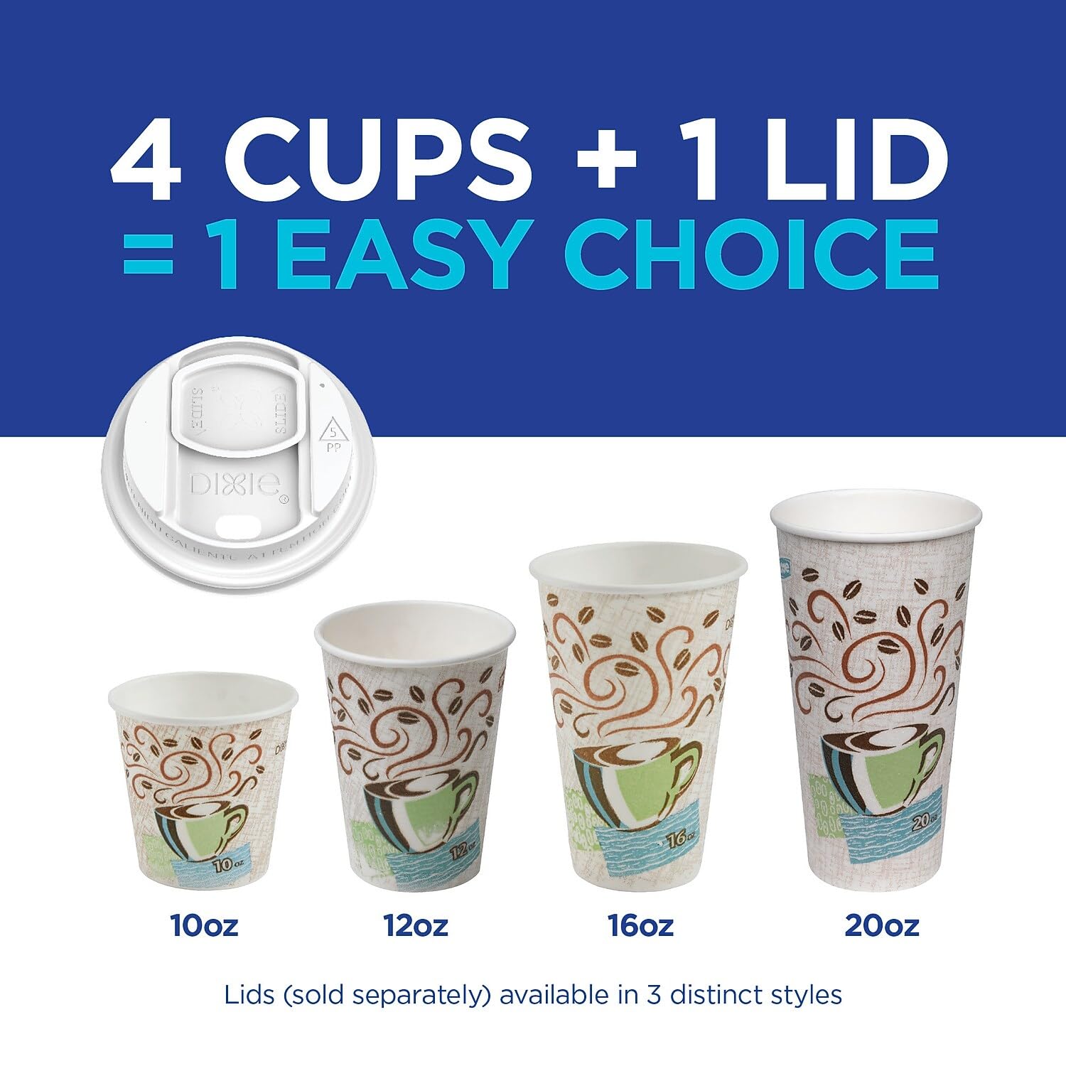 Dixie PerfecTouch 12 oz Paper Coffee Cups By GP PRO, Coffee Haze Design, 500 Count (25 Disposable Cups Per Sleeve, 20 Sleeves Per Case), 5342DX