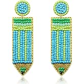 Beaded Pencil Earrings Teacher Earrings for Women Handmade Funny Pencil Drop Dangle Earrings for Teachers Appreciation Day Back to School Creative Jewelry Gifts
