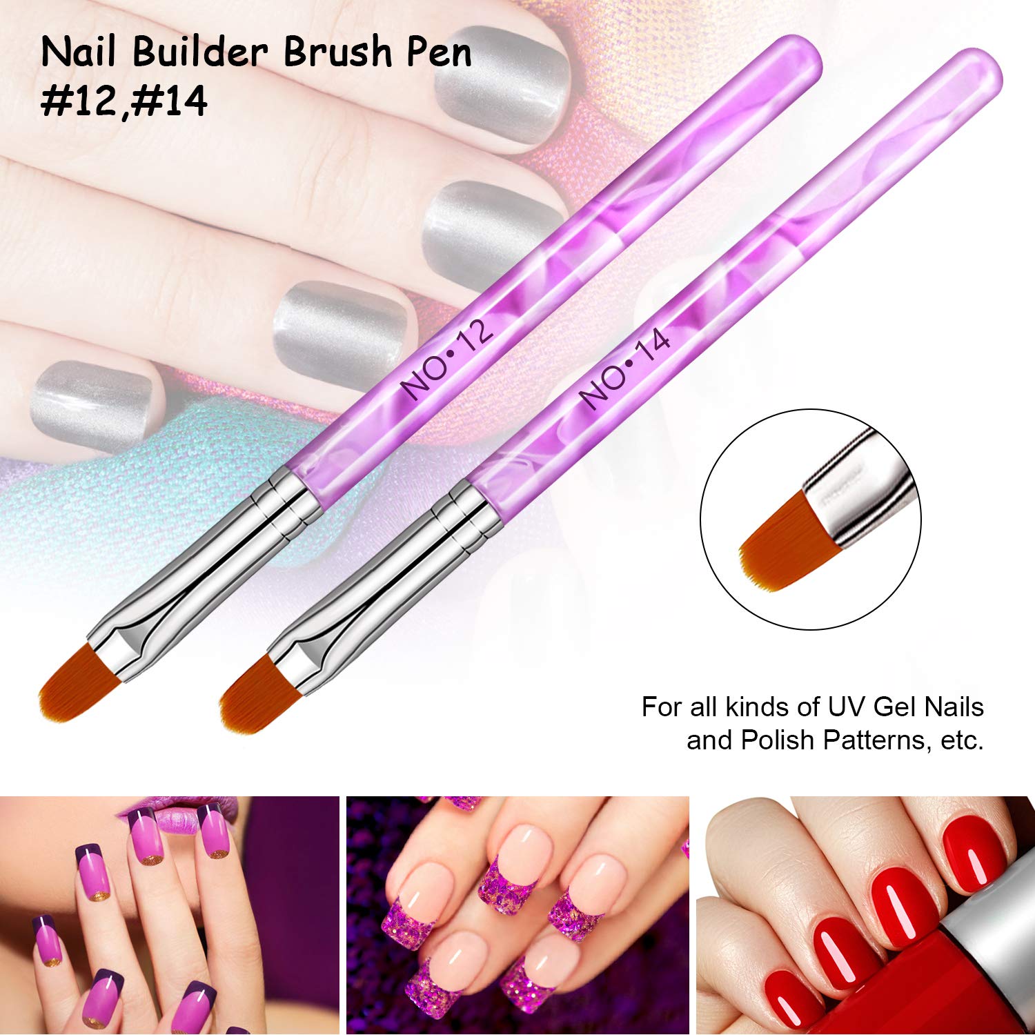 NICEMOVIC 7Pcs UV Gel Acrylic Nail Brush, Nail Paint Brushes, Nail Art Tips Builder Brush, Nail Painting Brush Pen Set : Beauty