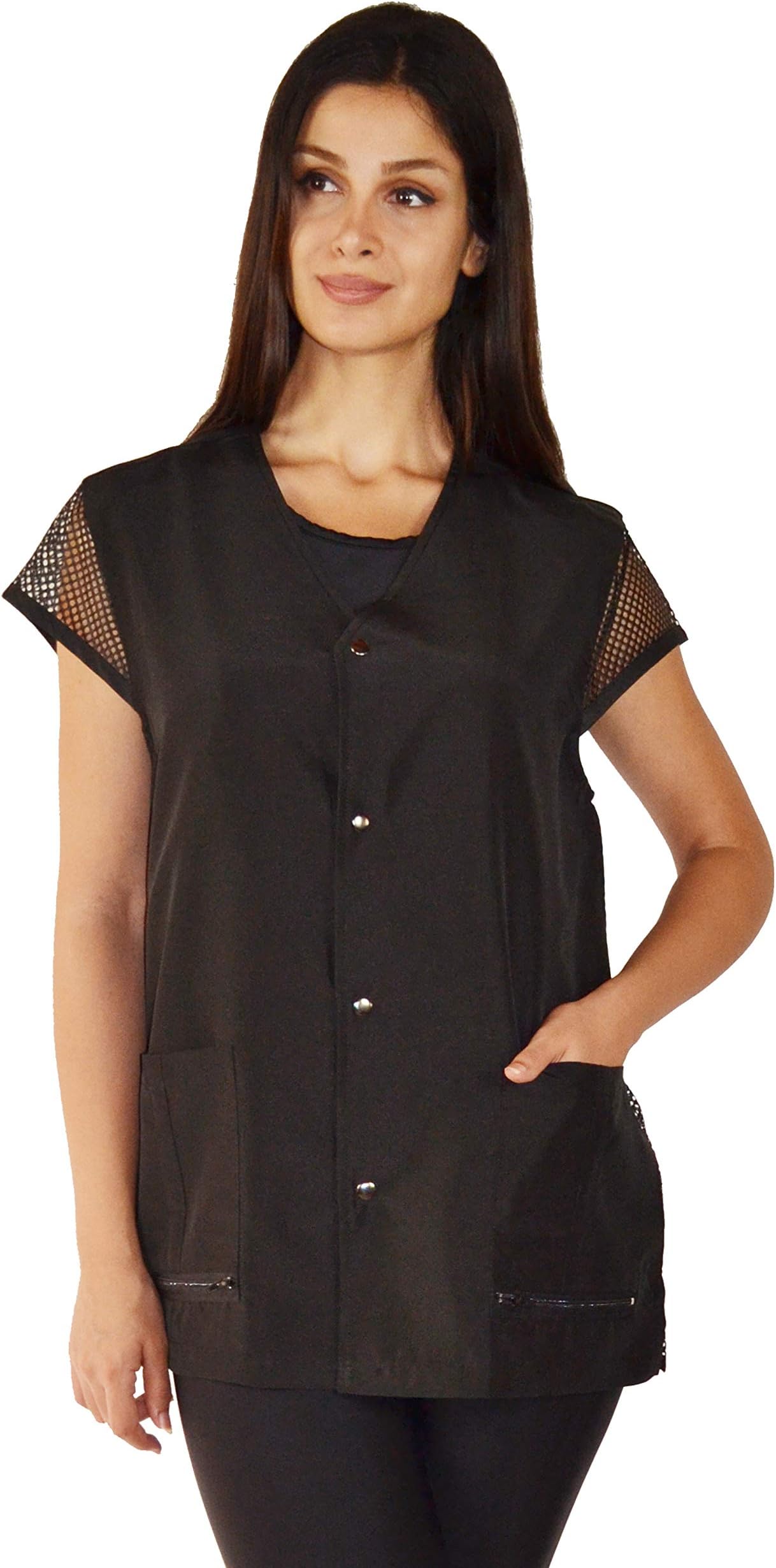 430 Black Water Resistant Grooming Jacket, Hair Bleach Resistant, Breathable Mesh Lining, Adjustable Back Belt