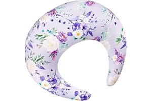 CARUILI Floral Nursing Pillow Cover, Soft Breastfeeding Pillow Cover Purple, Removable Nursing Covers for Breastfeeding Pillows, Comfortable Slipcover for Baby Girl (Only Case)