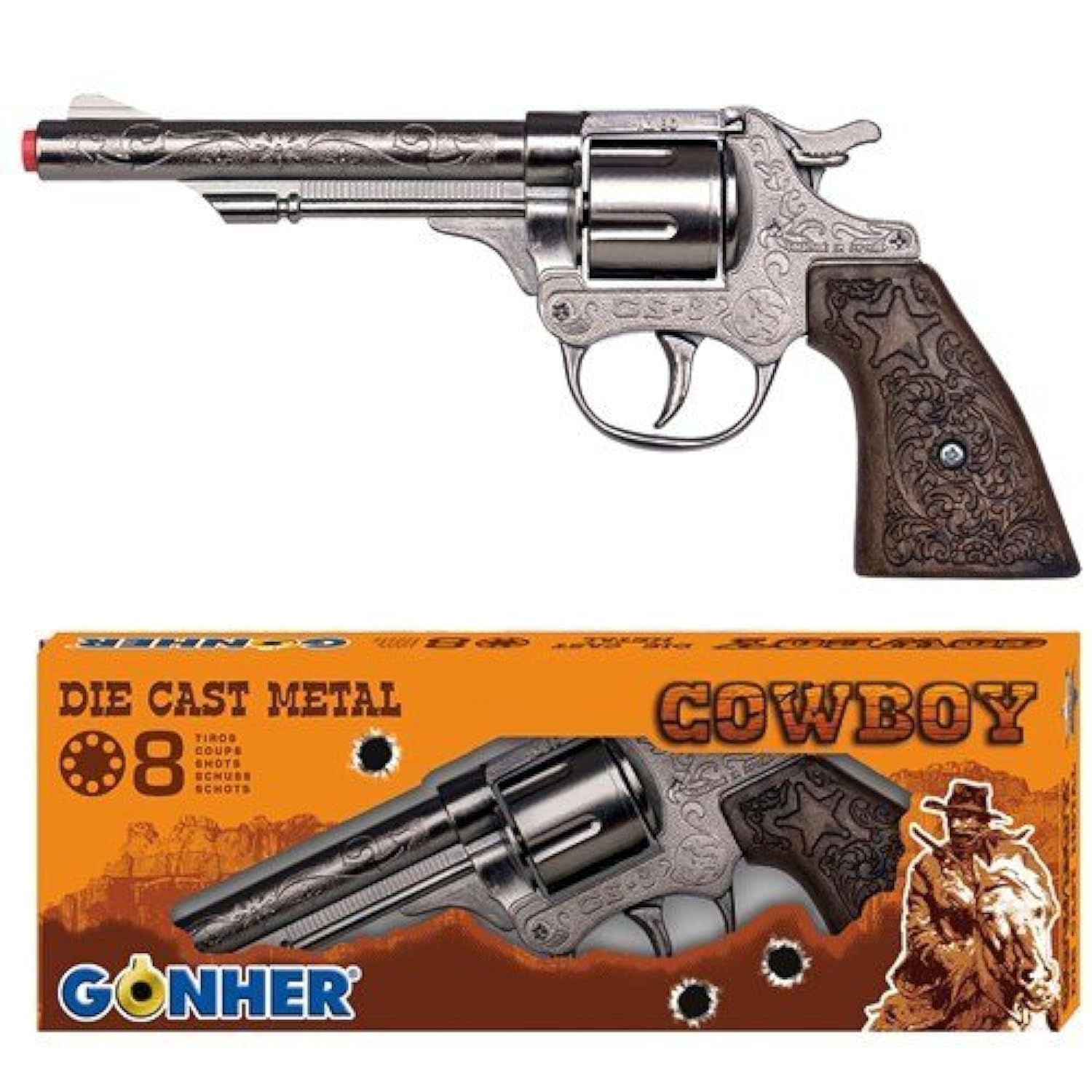 Gonher Diecast Metal 8 Ring Shot Cowboy Gun