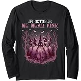 in October We Wear Pink Witch Halloween Breast Cancer Women Long Sleeve T-Shirt