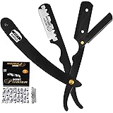Utopia Care Professional Barber Straight Edge Razor Safety with 100-Pack Derby Blades - 100 Percent Stainless Steel (Black)