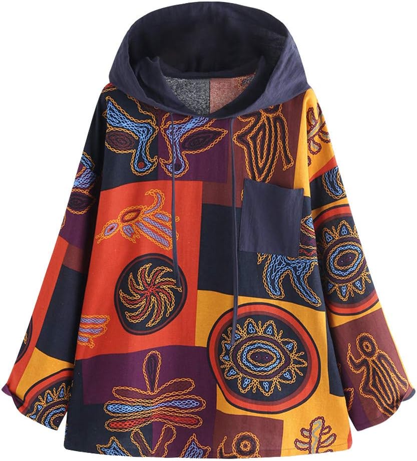 SMILEQ Top Women Long Sleeve Print Loose Blouse Pullover Button Tops Shirt