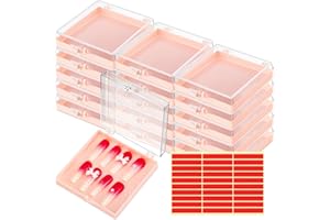 Landhoow 15 Pcs Press On Nail Boxes Nail Display Case with 30 Adhesive Tape, Artificial Press On Nail Container, Acrylic Storage Organizer(Pink)