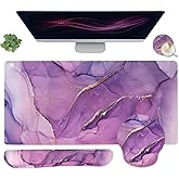 4-in-1 Gaming Mouse Pad Wrist Support Set,Desk Pad + Mouse Pad with Wrist Rest + Keyboard Wrist Rest + Coaster, Ergonomic Design for Home Office Study Game - Purple