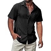 JMIERR Hawaiian Shirt for Men Button Down Short Sleeve Shirts Textured Casual Summer Beach Linen Shirts