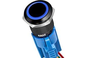 AUNOVG 19mm Latching Push Button Switch - Easy Installation, blue switches,For12v blue led, 19mm push button，12v switch，push button starter switch，on off switch(Black Shell,Blue Switch)