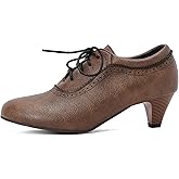 SHEMEE Vintage Kitten Heels Oxford Pumps for Women Stacked Cone Heel Victorian Witch Shoes Lace-Up Brogues Work Office Shoe