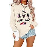 FLOYU Cat Valentine Sweatshirt Women Valentine Sweatshirts Pullover Cat Lover Gift Tops Valentine's Day Romantic Sweater