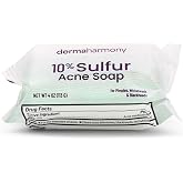 Dermaharmony 10% Sulfur Acne Bar Soap, Acne Treatment Bar for Face &amp; Body, 4 oz &ndash; Helps Clear Acne Blemishes, Pimples, Blackheads &amp; Whiteheads &ndash; Noncomedogenic, Made in USA