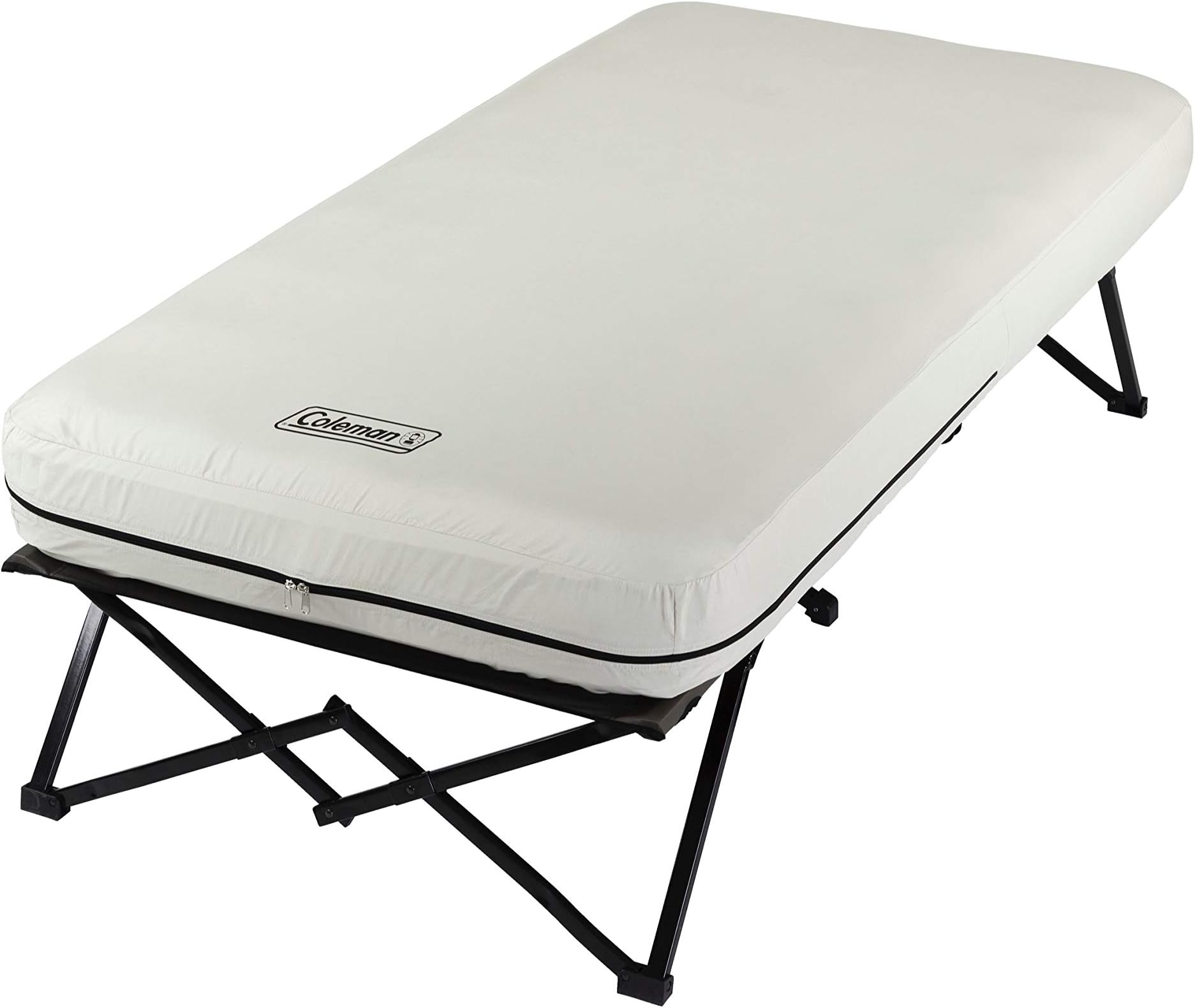 Coleman Camping Cot, Air Mattress, and Pump Combo | Folding Camp Cot and Air Bed with Side Tables and Battery Operated Pump