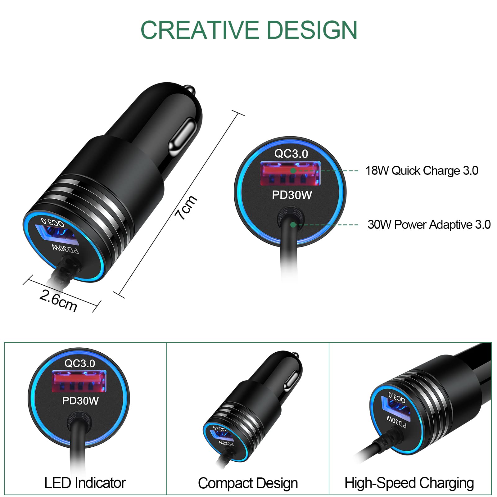 USB C Car Charger, 48W Super Fast Charging Type C Car Adapter for Samsung Galaxy S25 Ultra S24 S23 S22 S21 S20 A56 A36 A26 A16 A06, iPhone 16e 16 15 Pro Max Plus, Android Car Charger with USB C Cable
