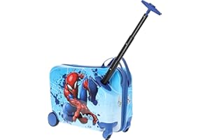 FUL Marvel Spider-Man 19 Inch Carry On Luggage, Kids Ride On Suitcase with Spinner Wheels, Hardshell Rolling Travel Trolley, Blue