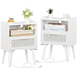 Lerliuo Rattan Nightstands set of 2 with Charging