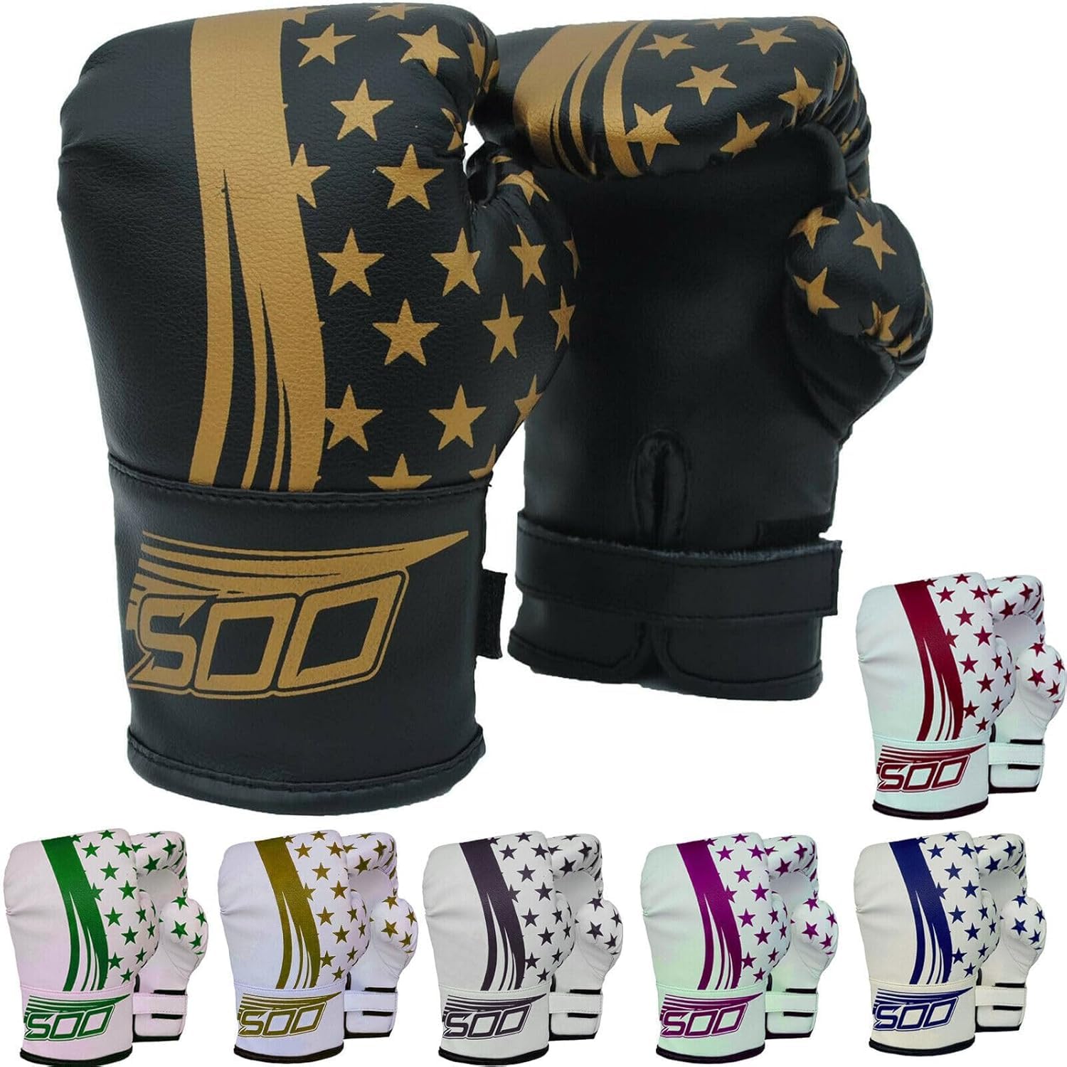 Kids Junior 2oz Pro Boxing Gloves, Kickboxing Fight Gloves, Sparring Training Punching Mitts, Heavy Bag Punch Bag MItt for Boxing Fighting Gloves Girls & Boys (Black/Gold)
