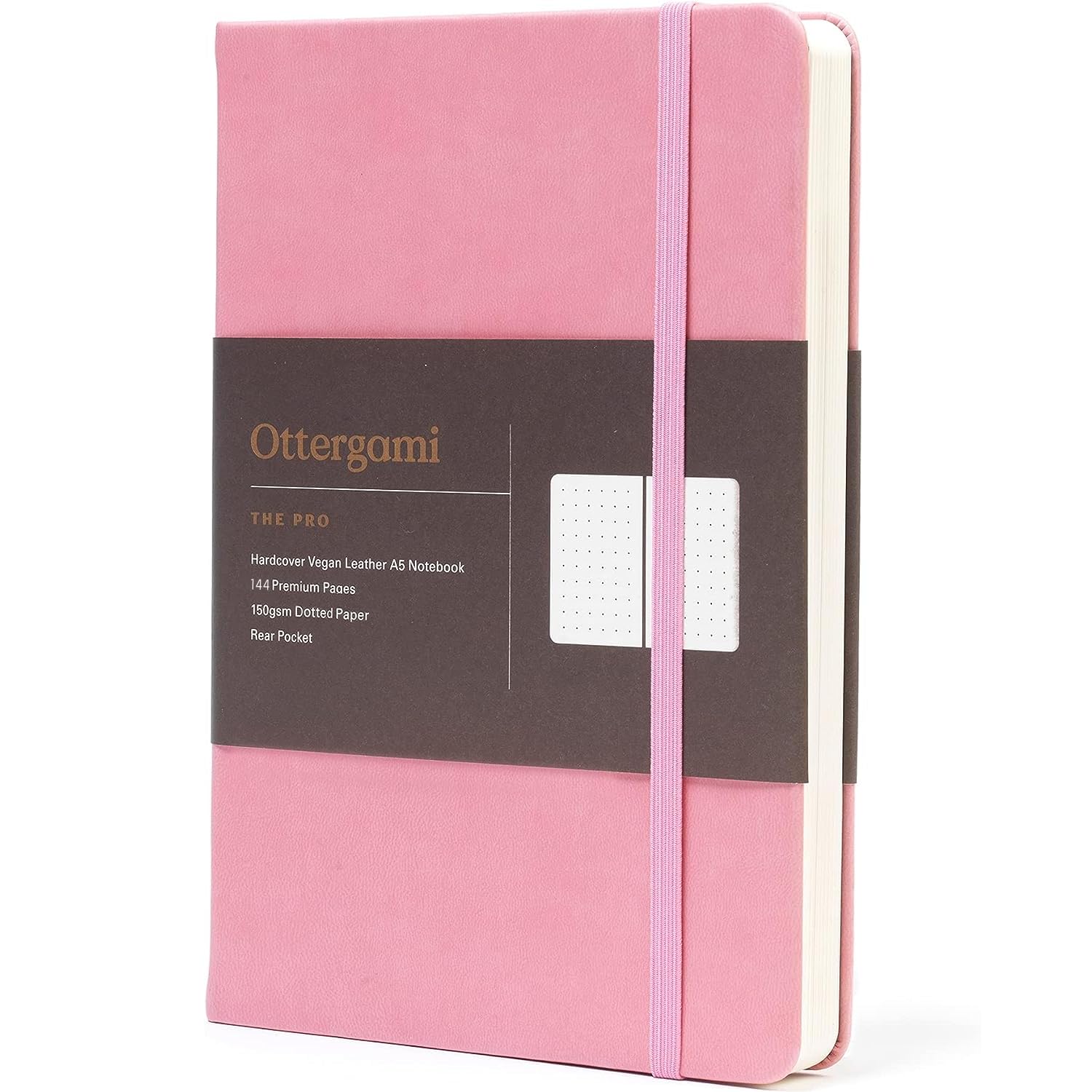 Ottergami Dotted Notebook A5 Hardback - The Pro Bullet Dot Journal - 144 Pages, Thick 150gsm Paper Note Book - Luxury Vegan Leather Journals for Women & Men - Work & University Essentials (Pink) — image 1
