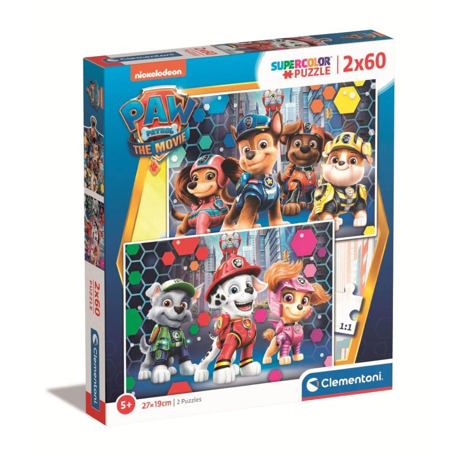 Clementoni - 24787 - Supercolor puzzle Paw Patrol The Movie - 2 x 60 pieces - jigsaw puzzles for kids age 5 - Made in Italy, cartoon