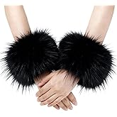 RainFlowwer Faux Fur Wrist Cuffs, Winter Short Furry Arm Warmer Fluffy Wirstband Ankle Warmer