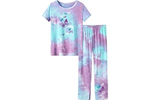 Beezizac Pajamas for Girls 100% Cotton Tie dye Unicorn Mermaid Sleepover PJ Set Size 6-18