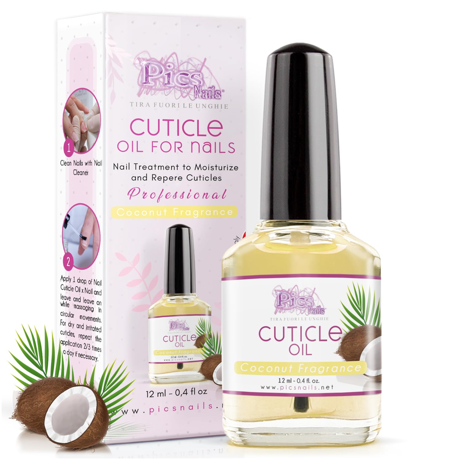 Cuticle Oil for Nails Professiona Nail Treatment 12 ml - 0,4 Fl. oz - Coconut Fragrance - Moisturizing and Regenerating Oil for Cuticles, Gives Relief and Freshness to Dry and Irritated Skin