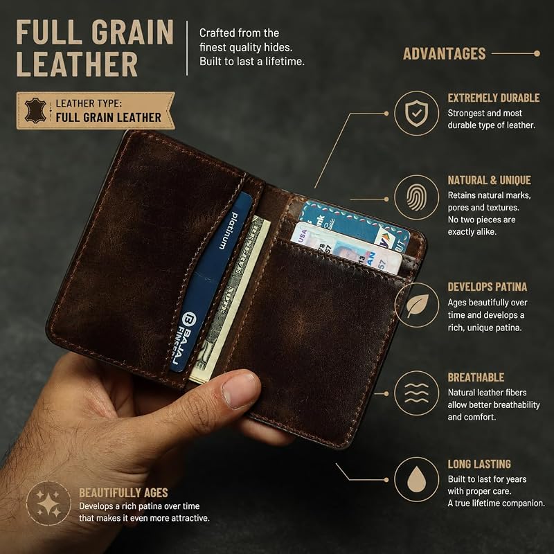 Portefeuille en Cuir avec Porte-Cartes de crédit pour Homme et Femme, Portefeuille Fin à Deux Volets avec Blocage RFID, Poche Avant Fine, Portefeuille Minimaliste, Petit étui pour Cartes
