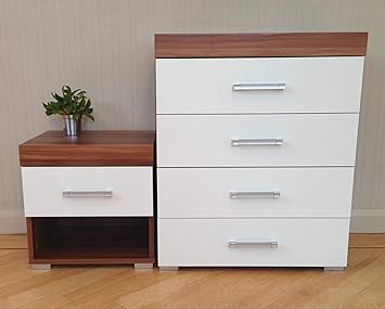 Drp Trading Chest 4 Drawers 1 Drawer Bedside Table In White
