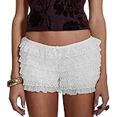 Faretumiya Women Mesh Lace Bloomer Shorts Y2k Layered Ruffle Frilly Booty Shorts Fairy Bow Sexy Boy Shorts Panties