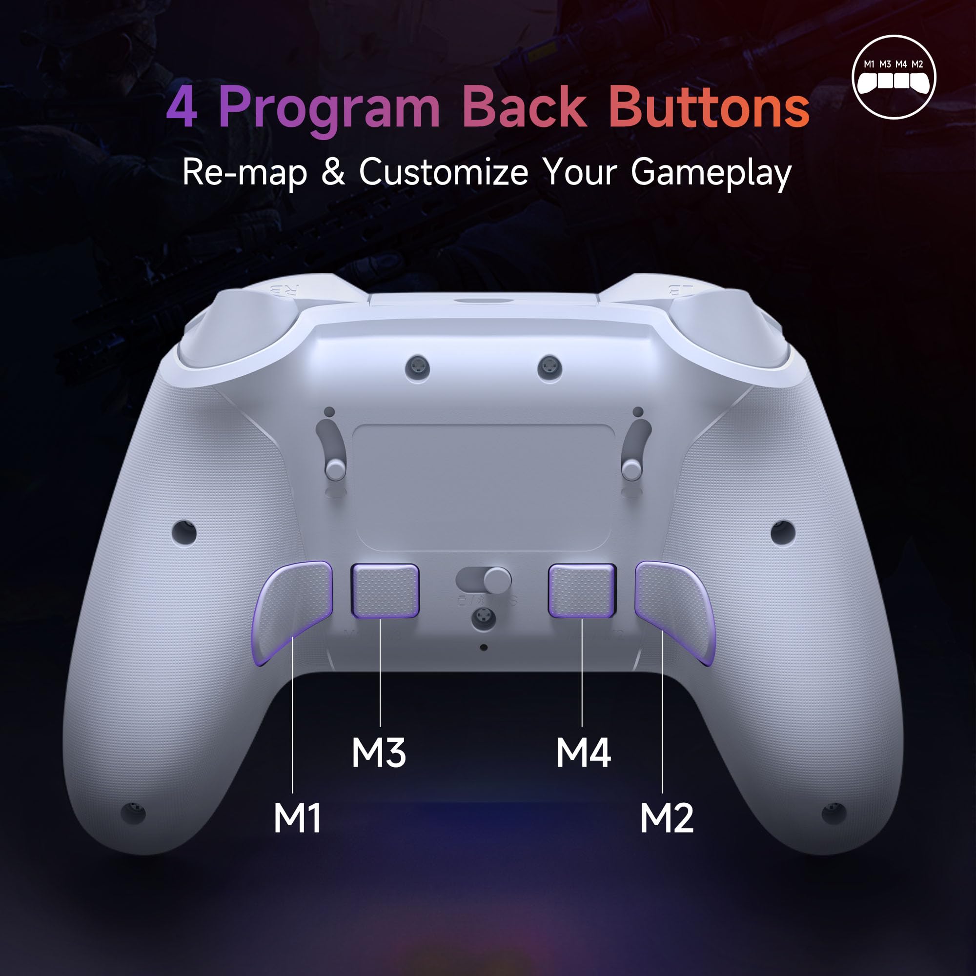 EasySMX X20 Wireless Controller PC mit RGB, Bluetooth Controller mit 2 in 1 Trigger & abnehmbare Hall Joystick & Mechanische Tasten, 6 Achsen Gyro, Kompatibel mit PC/Switch/Handy-Weiß 7