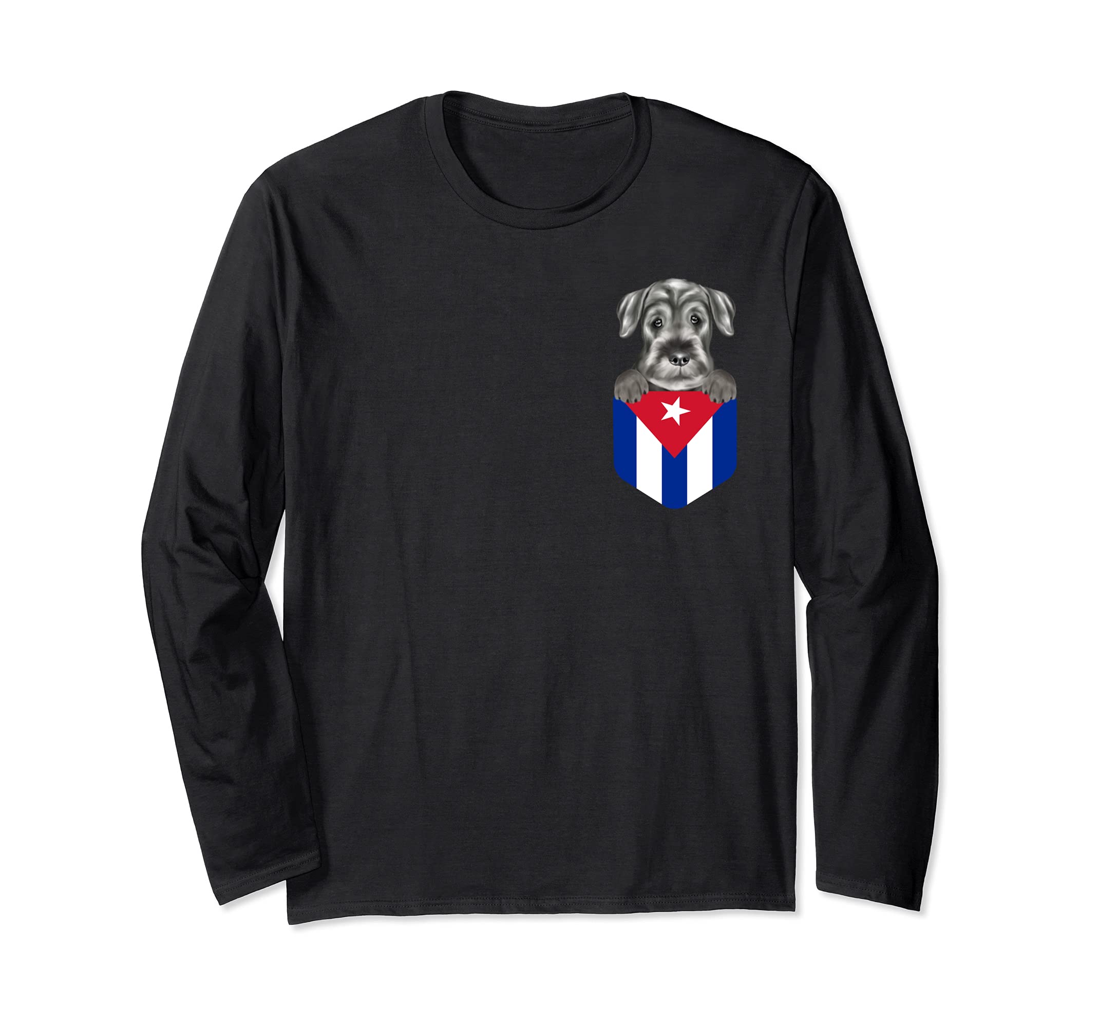 Cuba Flag Standard Schnauzer Dog In Pocket Long Sleeve T-Shirt